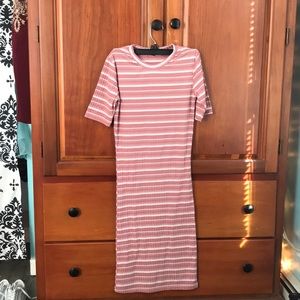Pink and white striped long dress